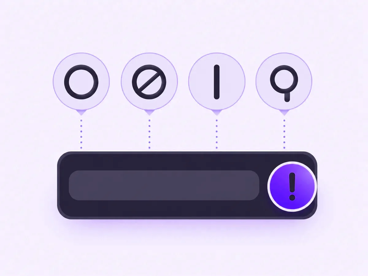 An input field with a warning badge and four confusable character shapes